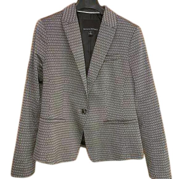 Banana Republic Floral Jacquard Blazer Gray Black Size 10 - Picture 2 of 9